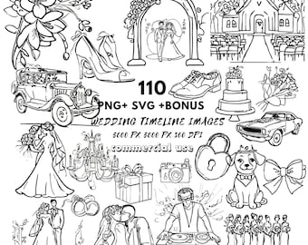 Timeline Line Clipart, Wedding Icons Digital Download, Minimalist Line Art Illustrations for Events & Invites