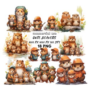 Clipart encantador de castor Kawaii, desenho animado de animal da floresta PNG, arte de parede de berçário, gráfico digital de construção de madeira