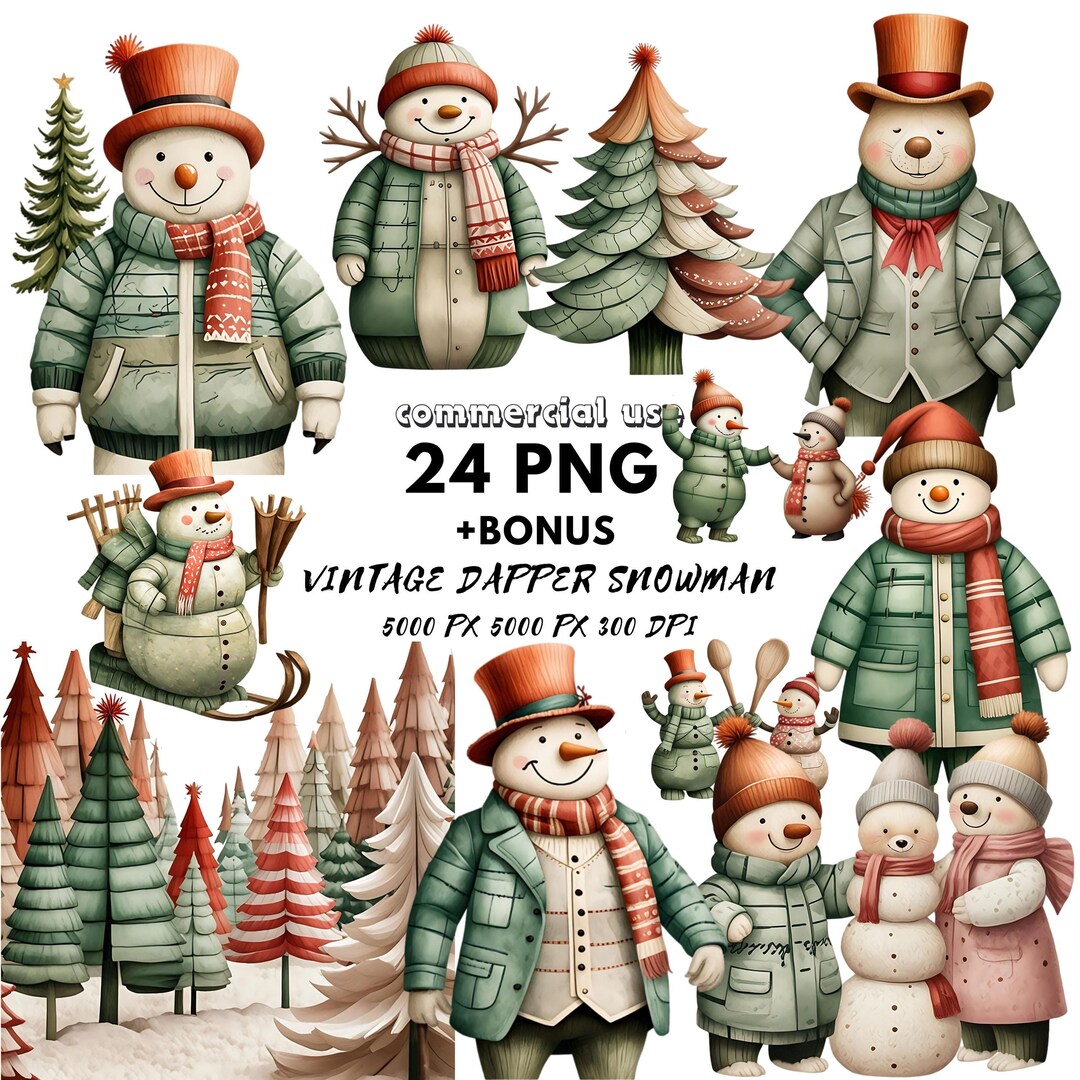 Retro Snowman PNG - Cute Winter Illustration - Vintage Christmas Decor ...