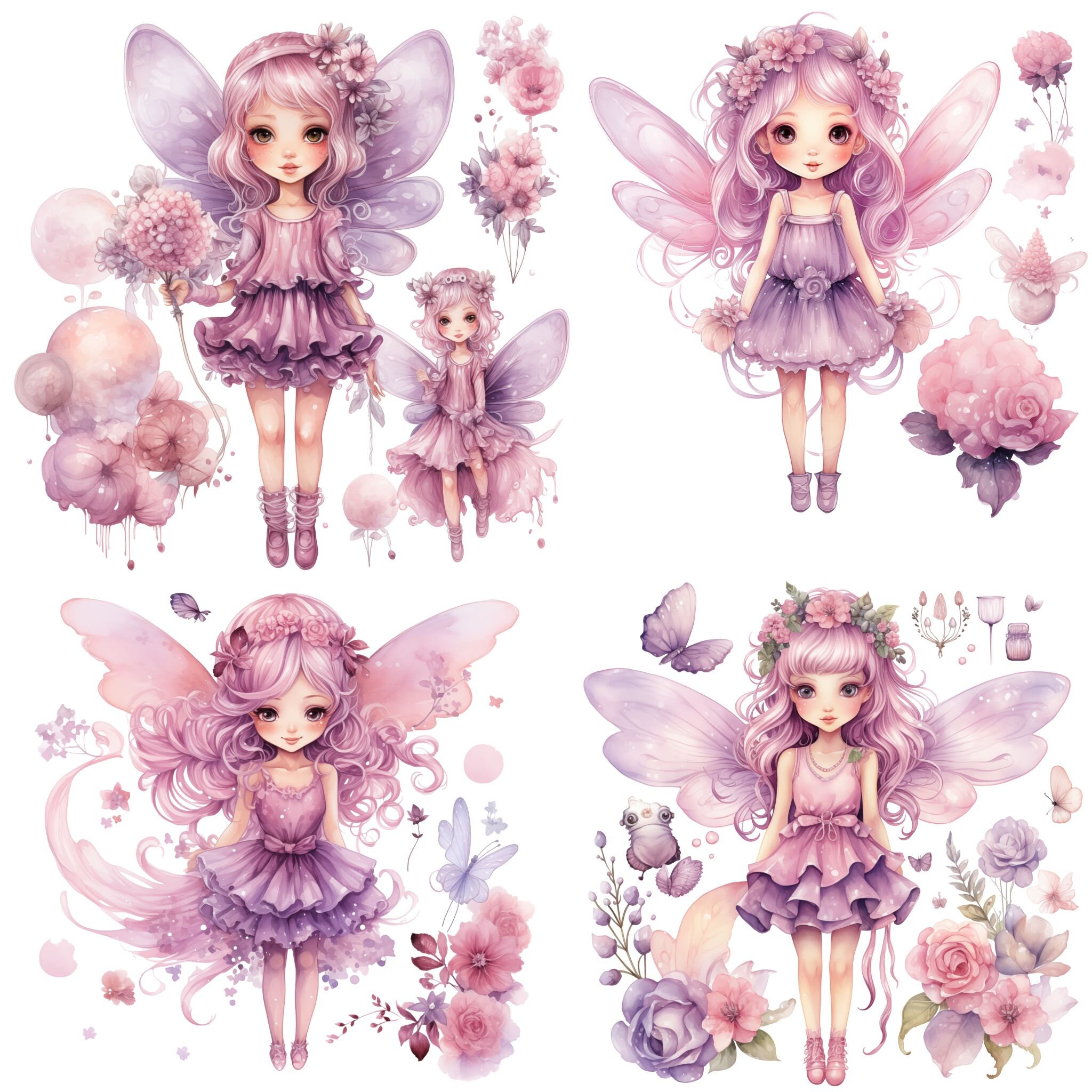 Pink Fairy Garden Clipart - Watercolor Magical Art for Birthday and ...
