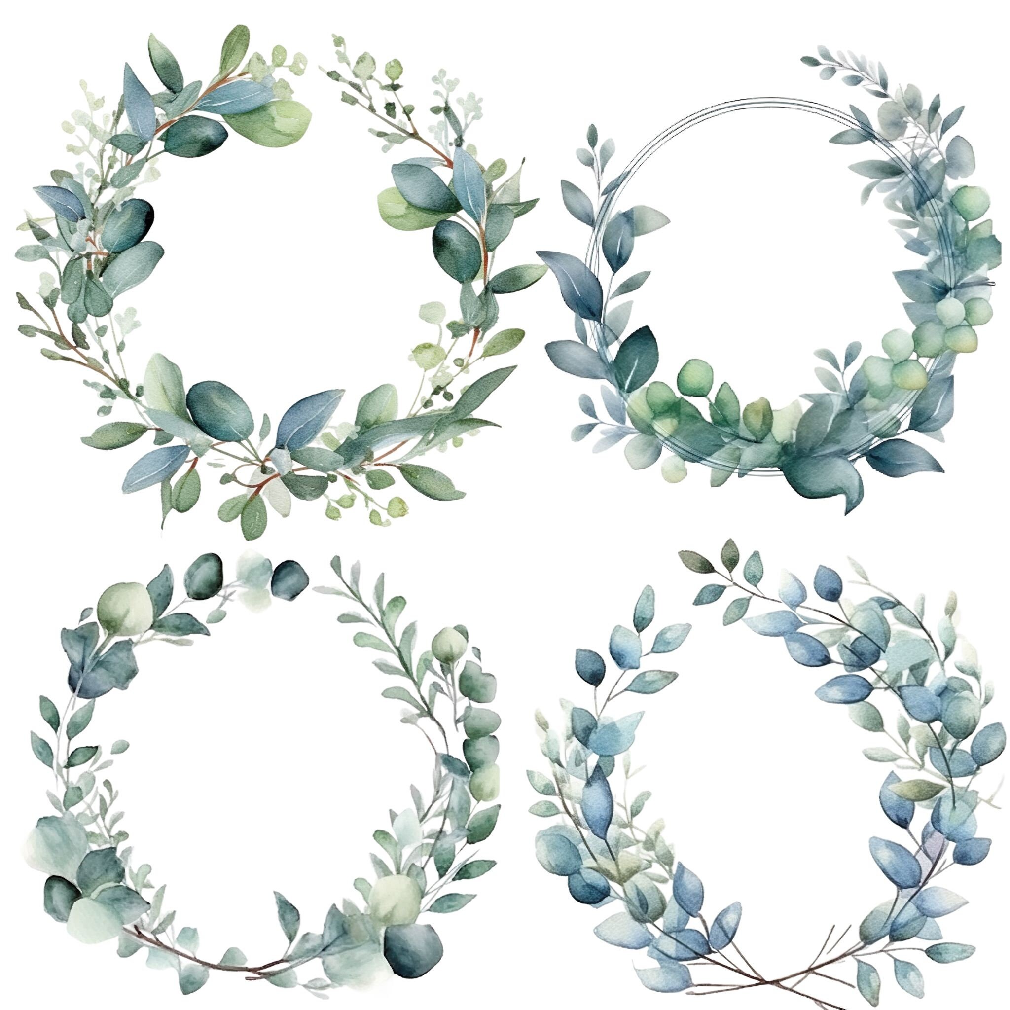 Eucalyptus Watercolor Clipart Bundle Baby Blue Watercolor Seeded ...