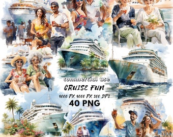 Vacanza in crociera PNG Festa in nave da crociera Pacchetto Clipart Oceano Paradiso tropicale Vacanza Ocean Island Scrapbooking Mestiere di carta Junk Journal