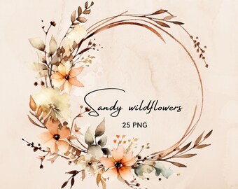 Beige Brown Flowers | Digital Download | Beige wildflower | Commercial Use | Neutral Floral Clipart | Spring Sublimation Design