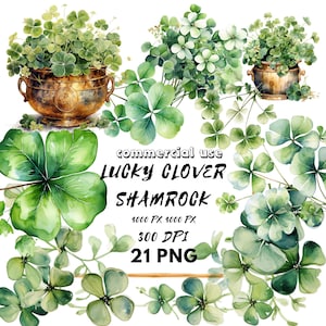 Akwarela, czterolistna koniczyna, clipart, kwiatowe obramowania i wieńce na Dzień Świętego Patryka, koniczyna na szczęście, złoty garnek, grafika irlandzka, folklor