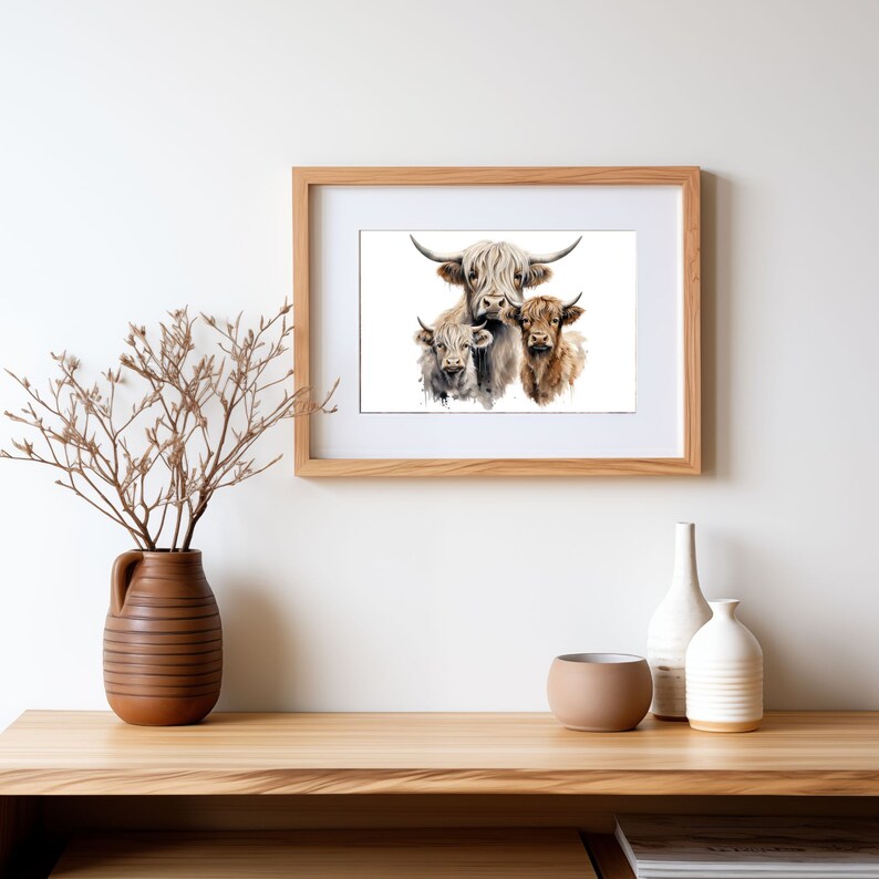 Highland Cow Family Clipart Buffalo PNG Bundle Watercolor Cute Scottish ...