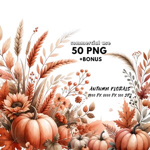 Clipart autunnale / Clipart floreale / Fiori secchi / Bouquet di girasoli / PNG autunnale / PNG per uso commerciale / Fiore di terracotta / Download immediato