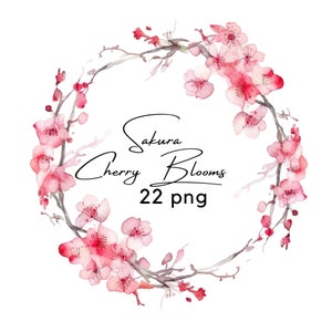 Bundle de cliparts aquarelle fleurs de cerisier Sakura branche de fleur de cerisier png bordure de guirlande printemps floral fleur de cerisier rose pour invitation de mariage