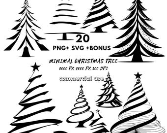 Minimalist Christmas Tree Clipart - Hand Drawn Winter Illustrations - Digital Download for Cards and Tags