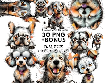 Quirky Dog Clipart Bundle - Funny Pets - Whimsical Dogs - Digital Download for Crafts