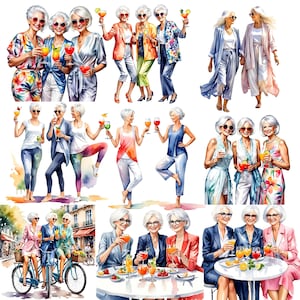 Lustige alte Dame Clipart - fröhliche Omas - Strand alte Dame PNG - digitaler Download für Kunsthandwerk