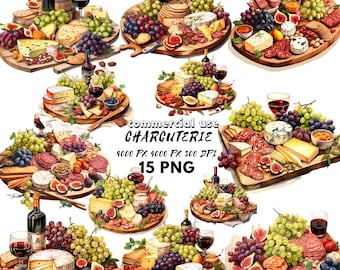 Charcuterie board clipart PNG Cheese board and wine PNG Charcuterie party Cheese entertainment clipart bundle Party invitation graphic