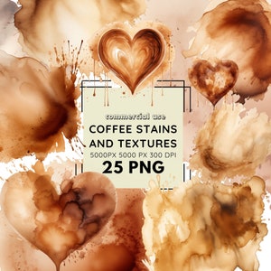 Coffee splashes and stains graphics Watercolor Coffee lover design elements Espresso dyed Watercolor stain digital download Sublimation
