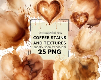 Watercolor Coffee Stain Clipart, Coffee Lover Graphics (Digital Download)