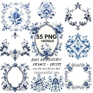 Chinoiserie-clipart | Preppy-clipart | Feestplannerstickers | Barokke Fine Art Line bruiloft clipart | Fine Art trouwwapen