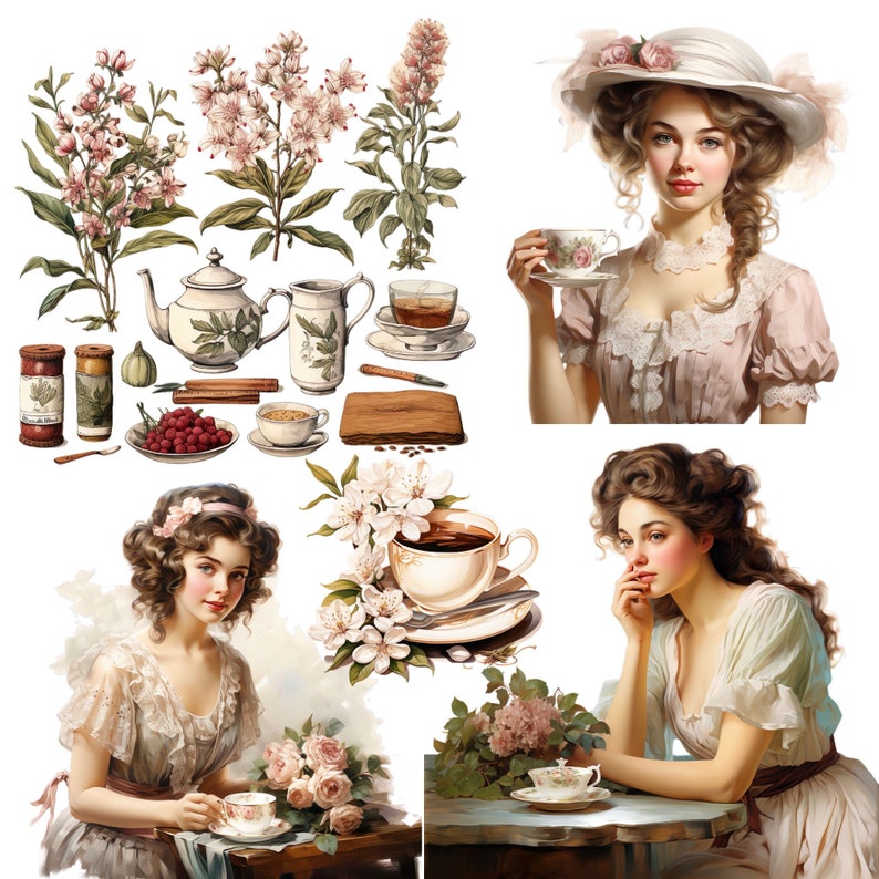 Vintage Tea Clipart Tea Clipart 50 Png Bundle High Party Teapots ...