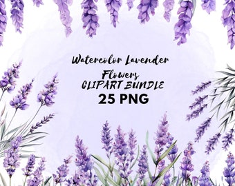 Watercolor Lavender Clipart | Lavender Clip Art | Watercolor Lavender Wreaths | Watercolor Flowers | Lavender Bouquet | Botanical Clipart