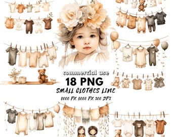 Ropa de bebé / Clipart de tendedero para bebé niño niña / Tendedero para bebé / Uso comercial / Baby Shower / Ropa colgada