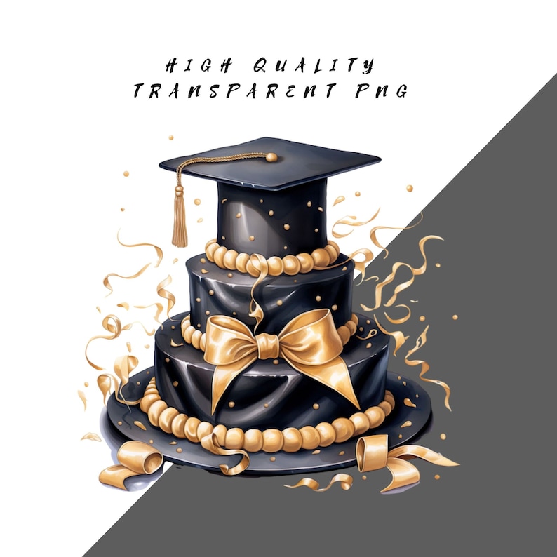 Grad Cap Clipart, Class of 2024 Senior High School, Black and Gold, Digital Download Graduation