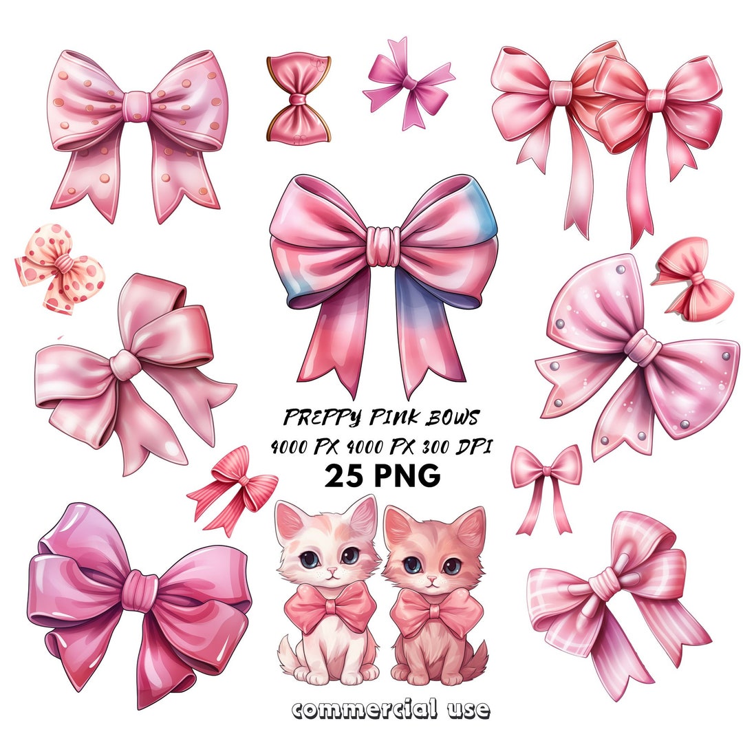 Preppy Pink Watercolor Bow PNG, Girly Coquette Bows, Cute Blush Bridal ...