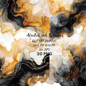 Black Gold splash clipart Luxury veined watercolor Commercial Use 20 PNG Color Splash Alcohol ink stains background Graphic Design Element