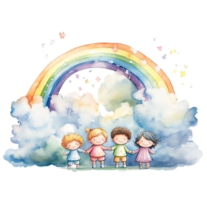 Niños arcoíris PNG / Uso comercial / Niños arcoíris pastel / Niño feliz lindo / Fiesta arcoíris PNG / Clipart de guardería / Paquete PNG