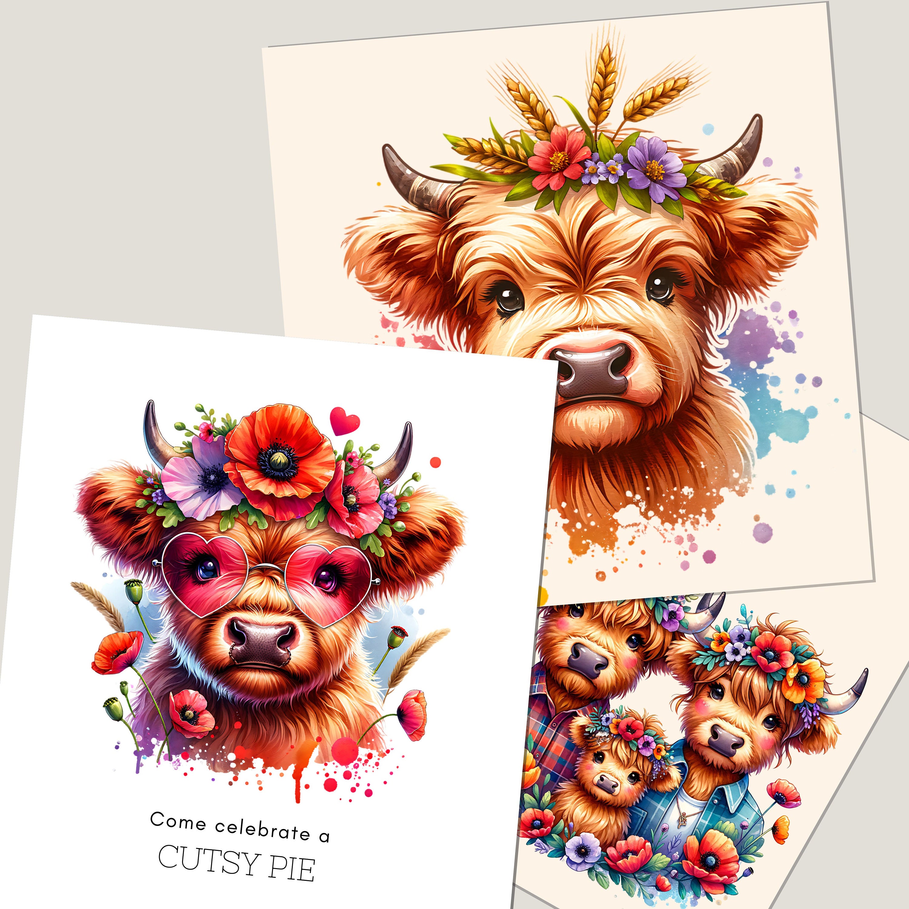 Highland Cow Poppy PNG Clipart Bundle | Nursery Art (digital Download ...