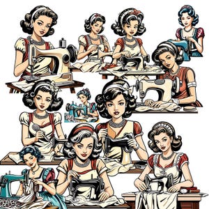 Vintage Sewing Clipart Bundle - 29 High Quality Retro Designs - Digital Download for Scrapbook Projects