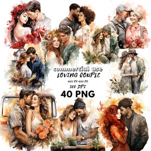 Pareja amorosa acuarela clipart Novia Novio Parejas de San Valentín PNG Parejas enamoradas Pareja de citas San Valentín Pareja feliz V Amor gráficos reales