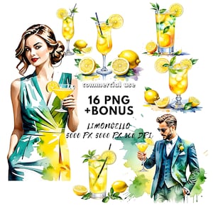 Clipart Limoncello Spritz, aquarelle cocktail PNG, Illustration de boisson d'été, signature de boisson en téléchargement numérique