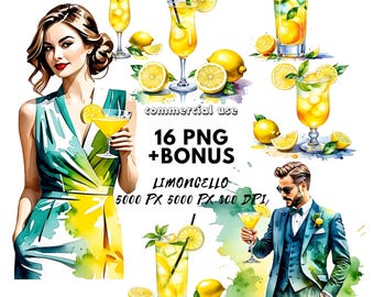 Limoncello Spritz Clipart, Watercolor Cocktail PNG, Summer Drink Illustration, Signature Drink Digital Download
