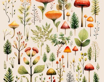 Watercolor Mushroom Clipart - Transparent PNG Toadstool Illustrations for Artistic Creations - Perfect Digital Gift for Crafters