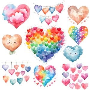 Aquarelle pastel arc-en-ciel coeur mignon clipart Boho ton neutre coeurs graphique PNG paquet chambre de bébé carte de la Saint-Valentin inviter Scrapbooking