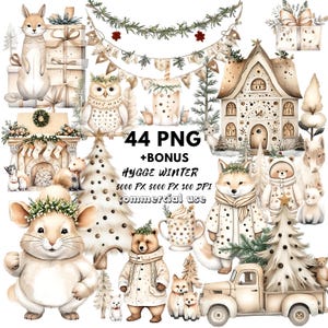 Scandinavian Christmas Clipart Bundle - Neutral Cozy Hygge Illustrations - Digital Download for Christmas Cards