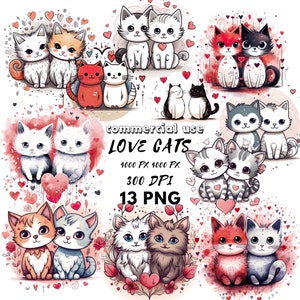 Katzen Liebe entzückend Valentine PNG niedliche Katzenliebhaber Herz Clipart Valentinstag Cartoon Katzenmama Lustig Liebe Clipart Einladungskarten Scraopbook Bild