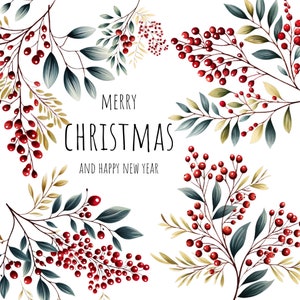 Clipart de guirlande festive décorative aquarelle hiver Noël couronne abstraite feuillage baies rouges gui png transparent carte de vœux png