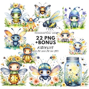 Lightning Bug Clipart, Watercolor Firefly Art, Cute Insect PNG, Digital Download for Crafts and Projects