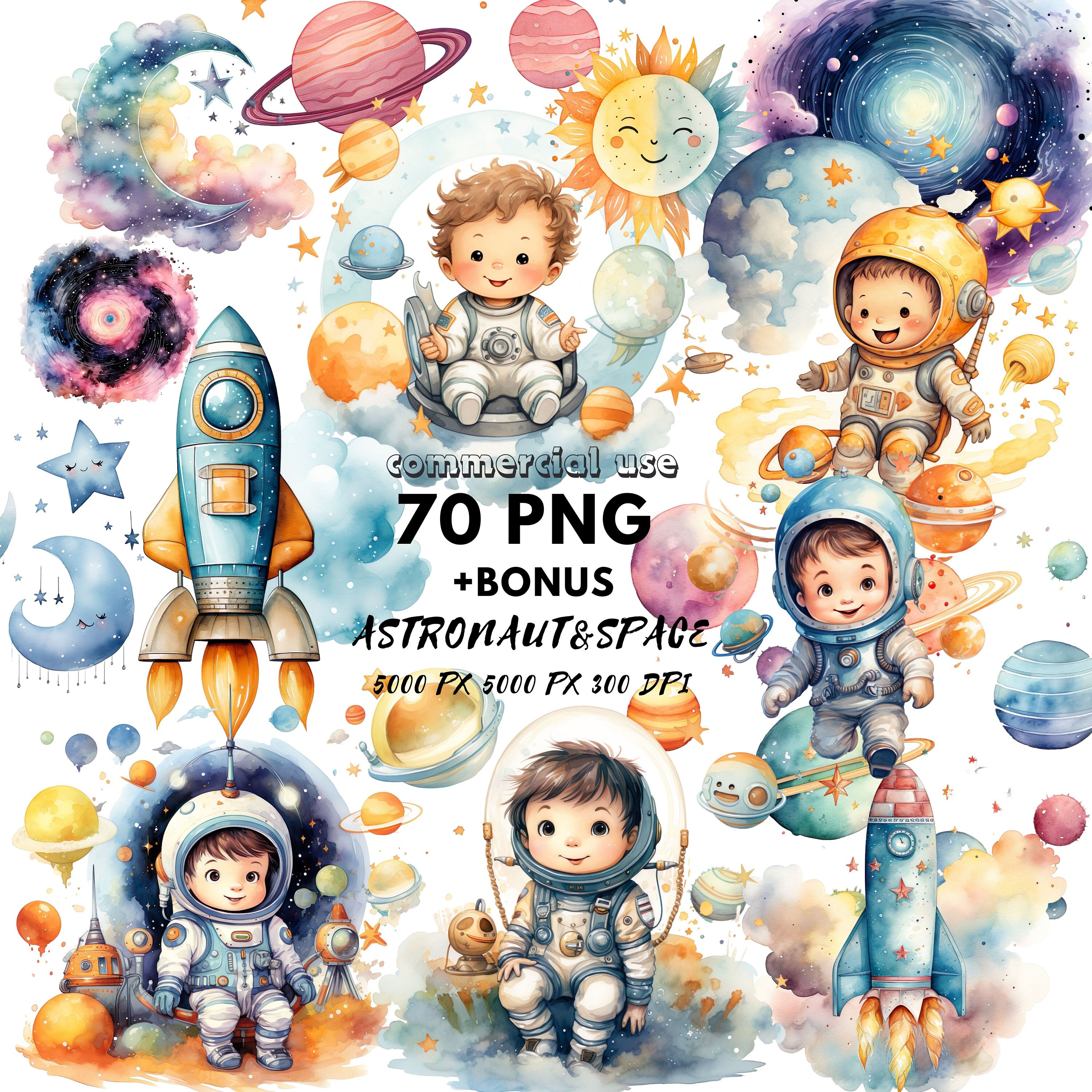 Astronaut Spaceship | Cute Space Clipart: Astronaut Art For Crafts And Decor | Spiral Galaxy | Astronaut Nursery Clipart | Png Bundle