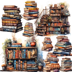 42 Books clipart  Watercolor Stack of books clipart bundle PNG Book clipart border  Painted  Book reading Bookshelf Education Illustrations