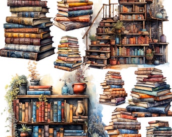 42 Books clipart  Watercolor Stack of books clipart bundle PNG Book clipart border  Painted  Book reading Bookshelf Education Illustrations