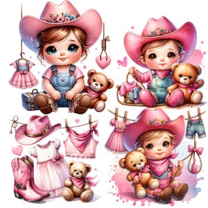 Cowgirl rosa PNG / Clipart selvaggio West / Clipart Baby Cowgirl / Uso commerciale / Design maglietta grafica Western / Cowgirl acquerello