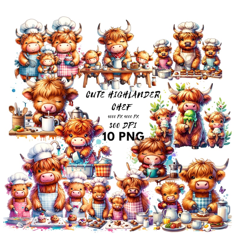 Kitchen Highlander Cows Family Highlandcow Clipart Cow PNG Bundle ...