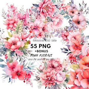 Dusty Pink Floral Clipart - Blush Rose PNG - Watercolor Eucalyptus Greenery - Elegant Wedding Bouquet