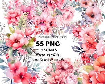 Dusty Pink Floral Clipart - Blush Rose PNG - Watercolor Eucalyptus Greenery - Elegant Wedding Bouquet
