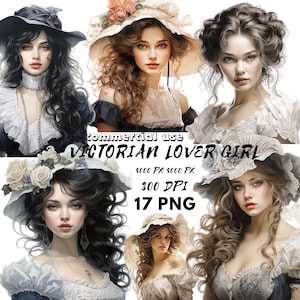 Journaling Signore vittoriane Clipart Amante Donna Ragazze retrò Moda vintage Epoca vittoriana PNG Creazione di carte Scrapbooking Junk Journal Ephemera