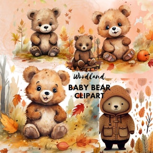 Clipart illustration aquarelle ours à usage commercial animaux de la forêt bébé garçon clipart automne automne bébé animal amis de la forêt