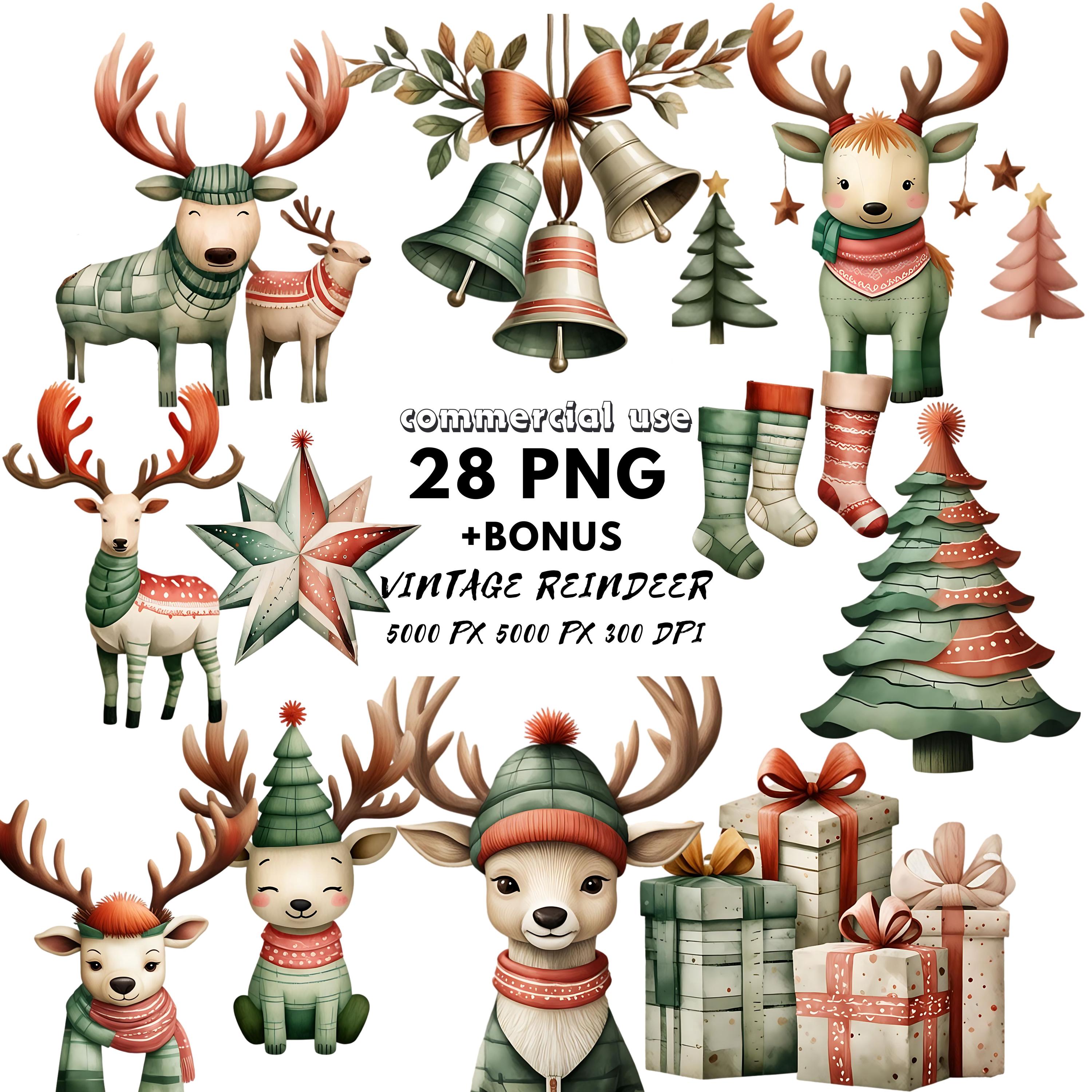 Watercolor Reindeer Clipart Bundle: Christmas PNG Graphics (digital ...