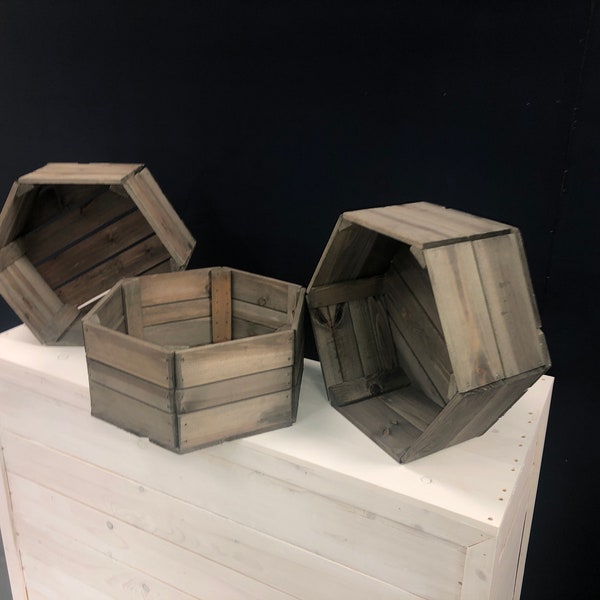 Wooden Crate - Unique Hexagonal Design, Wedding Decor, Log Storage, Cottage Living, Photo Prop, Farm Shop Display