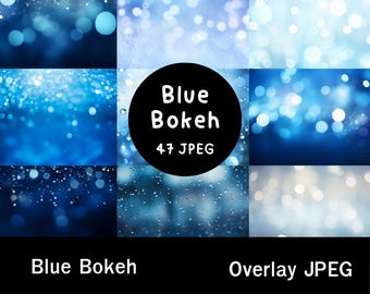 47 Superpositions de bokeh bleus | JPEG de haute qualité | Effet lumineux scintillant pour les photos et les créations
