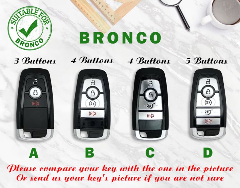 Broncothemed Leather Key Fob Cover for 20212024 Bronco Sport and