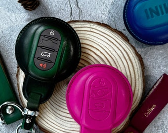 Leather Key Fob Cover for Mini Cooper - Anti Lost Key Holder & Remote Case  for Mini Cooper Countryman - Key Case for Mini Cooper S R Series